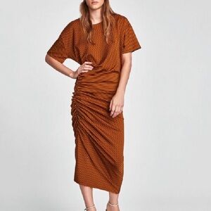 Zara Striped Burnt Orange Midi Dress